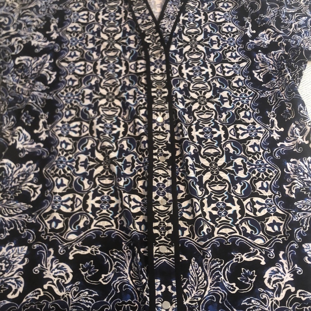 WHITE HOUSE BLACK MARKET TUNIC/DRESS XL Pit to Pit 22 1/2" Blues Blacks Preworn - Picture 14 of 15